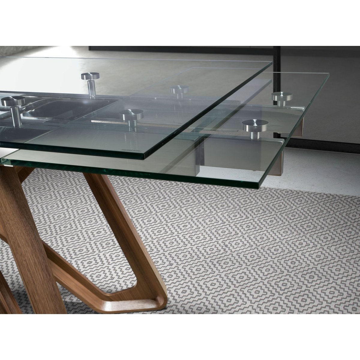 Table à manger à rallonge rectangulaire verre trempé et noyer noyer | verre | acier, ANGEL CERDA