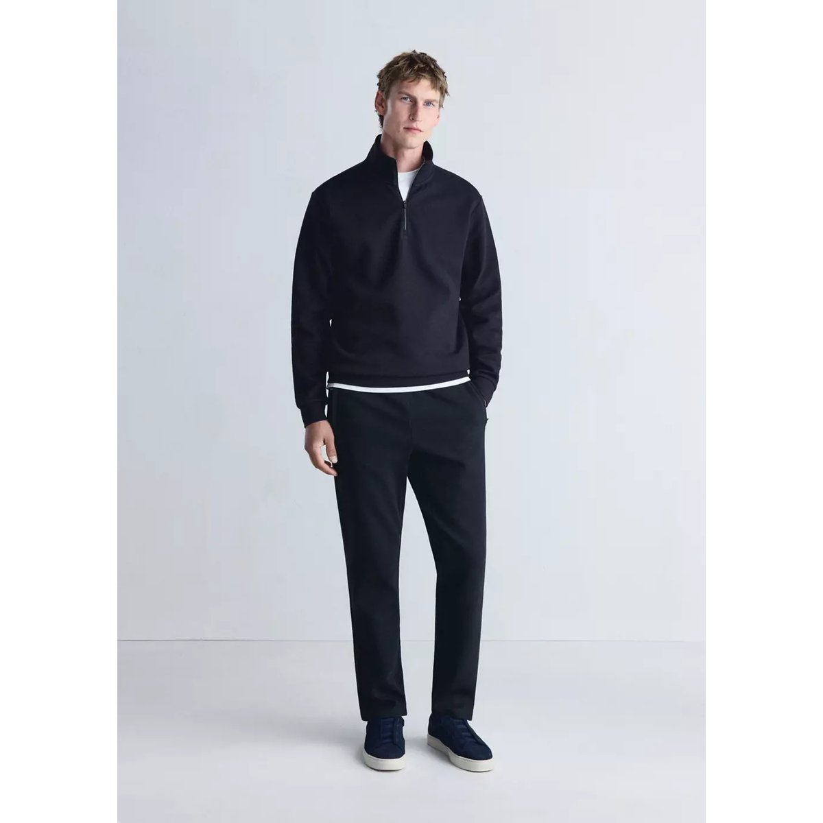 Sweat-shirt à col zippé Thermolite® bleu marine, MANGO MAN