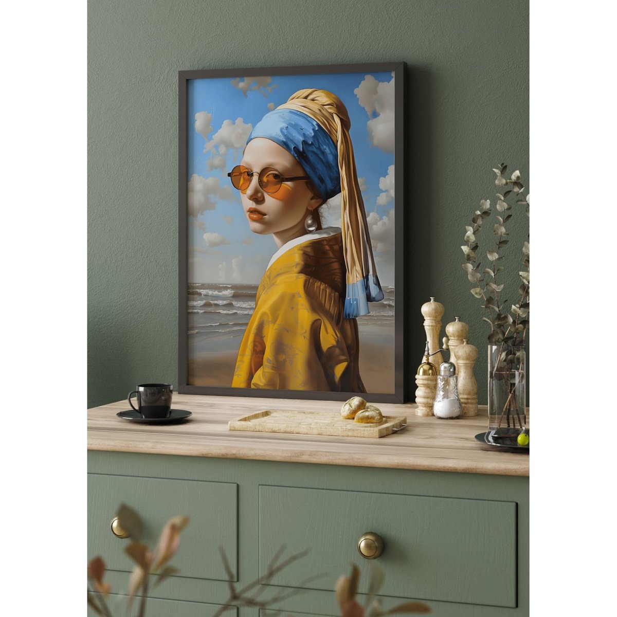 Affiche Jeune Fille avec Perle Moderne blanc, L'AFFICHERIE