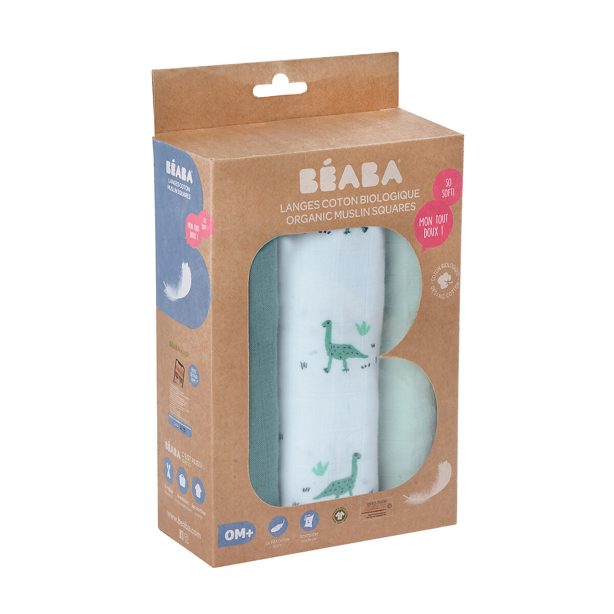 Boite de 3 langes Jurassique vert, BEABA
