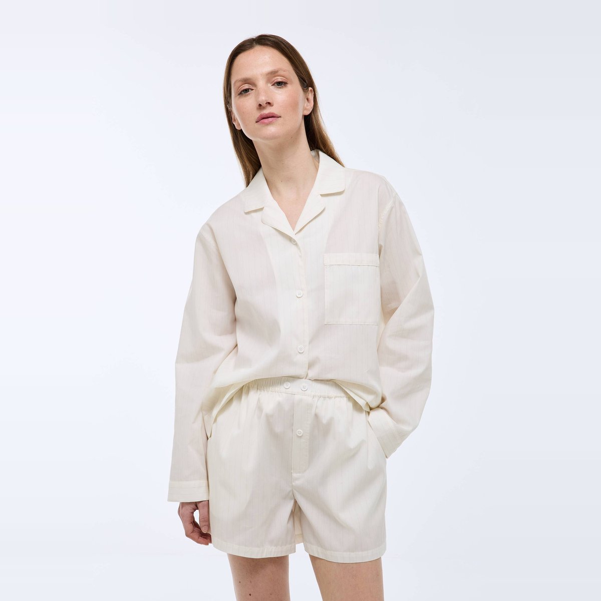 Pyjashort rayé en coton et polyamide ecru, MONOPRIX