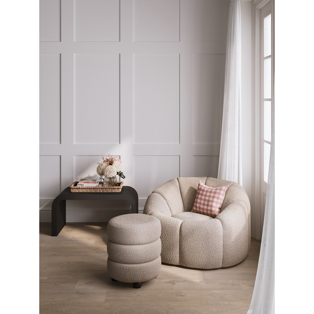Kao Boucle Swivel Accent Chair ecru , ÉDITÉ