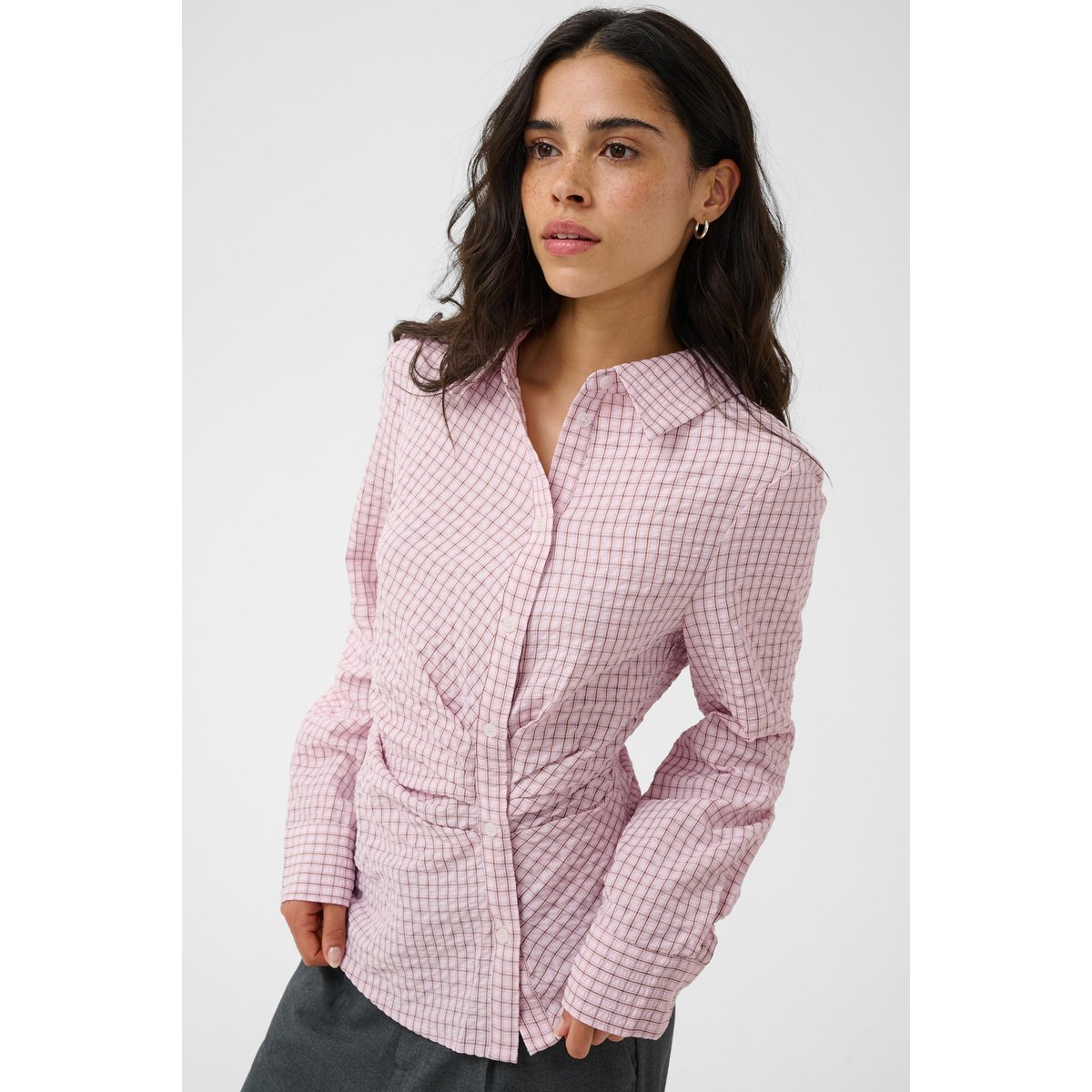 Chemise à manches longues rose light pink check, KAFFE