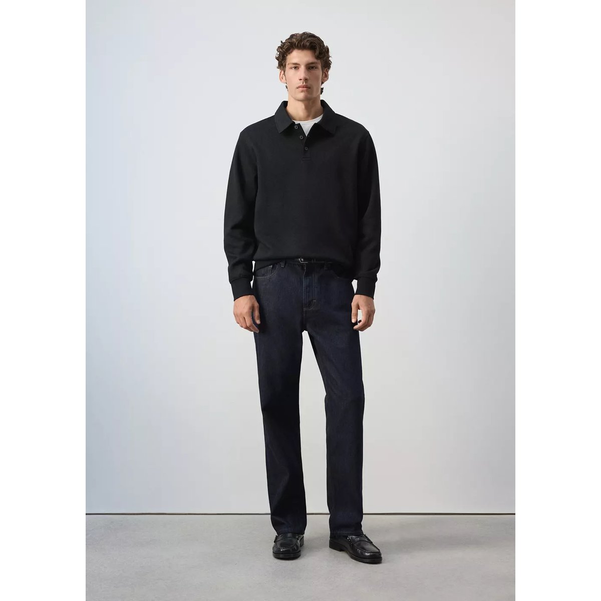 Sweat col polo regular-fit noir, MANGO MAN