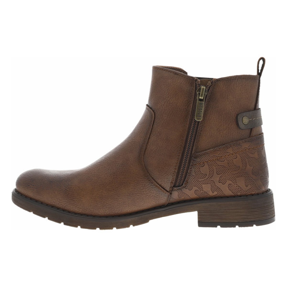Boots cognac à talon décroché bas avec un zip et un soufflet élastiqué cognac, MUSTANG