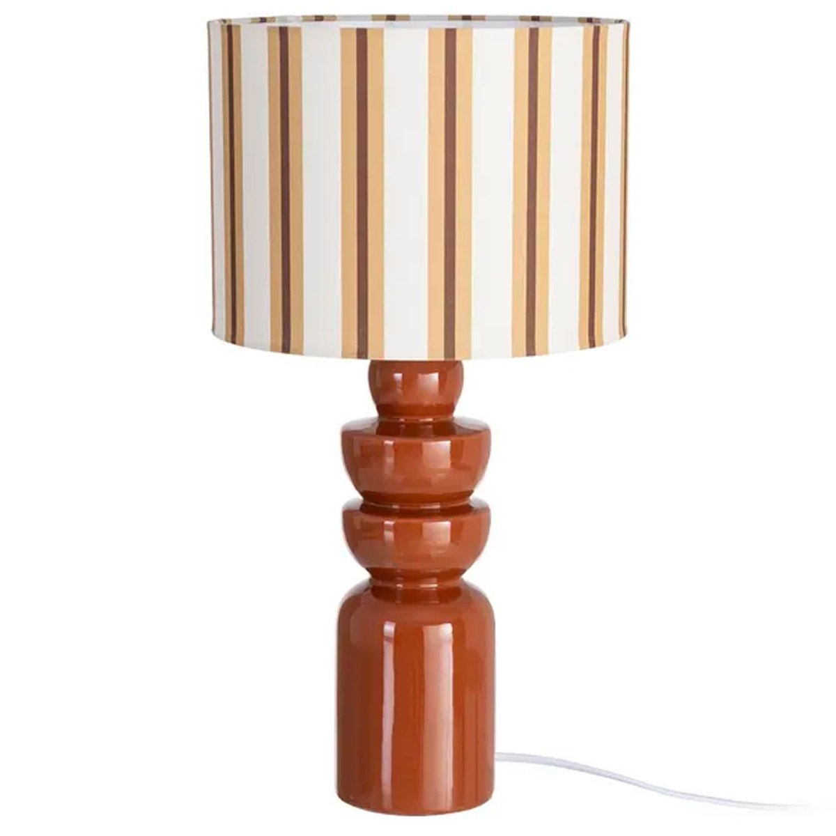 Lampe à poser céramique terracotta et abat-jour rayé 25x25x47cm marron, WADIGA