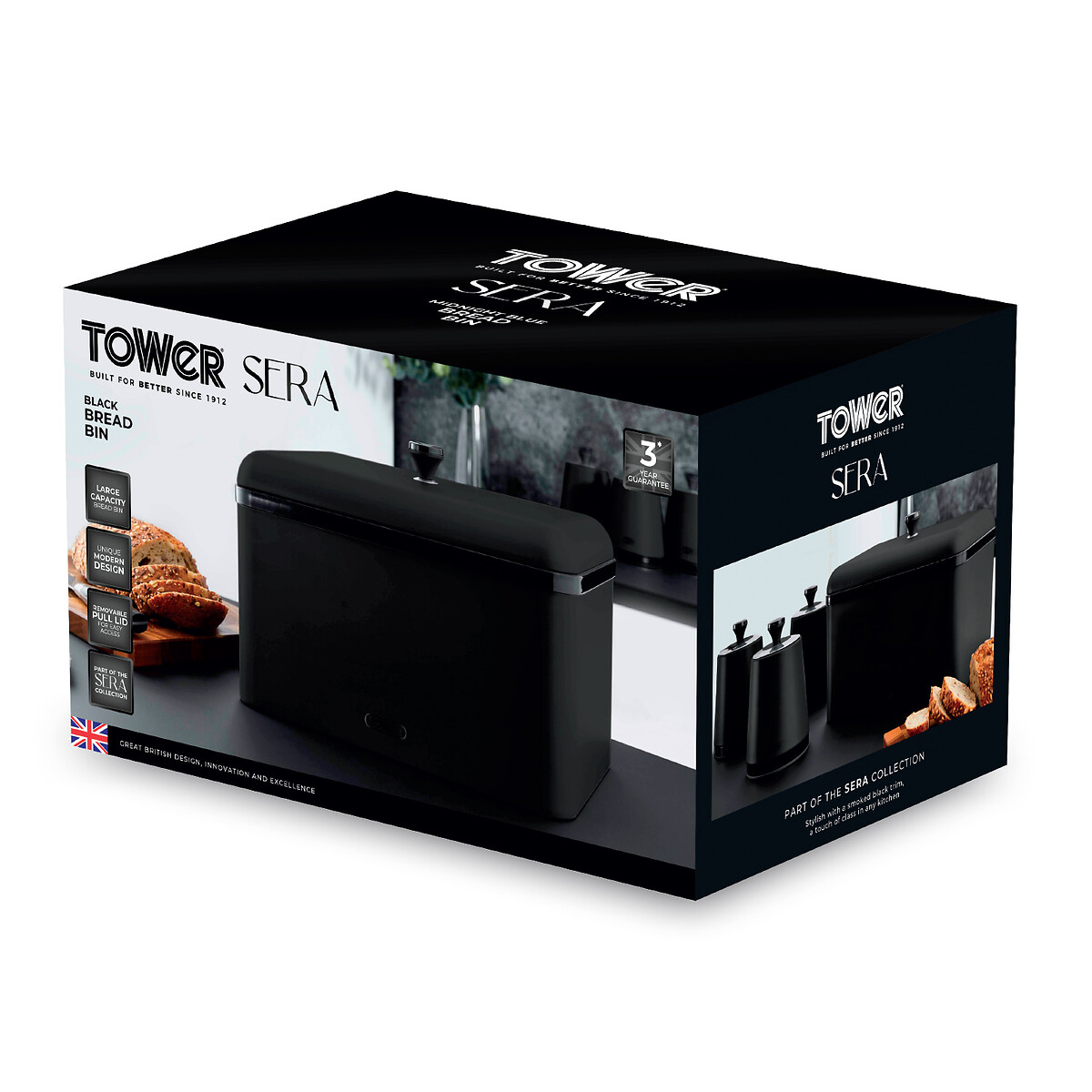 Sera Bread Bin with Smoked Trim black, TOWER