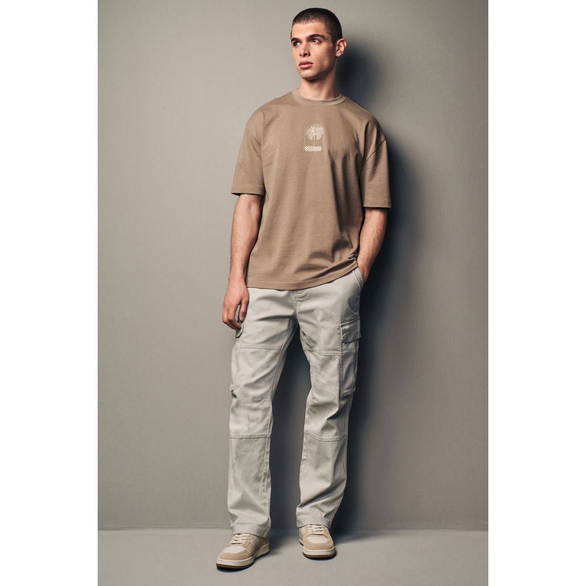 Pantalon cargo stretch en coton naturel, NEXT