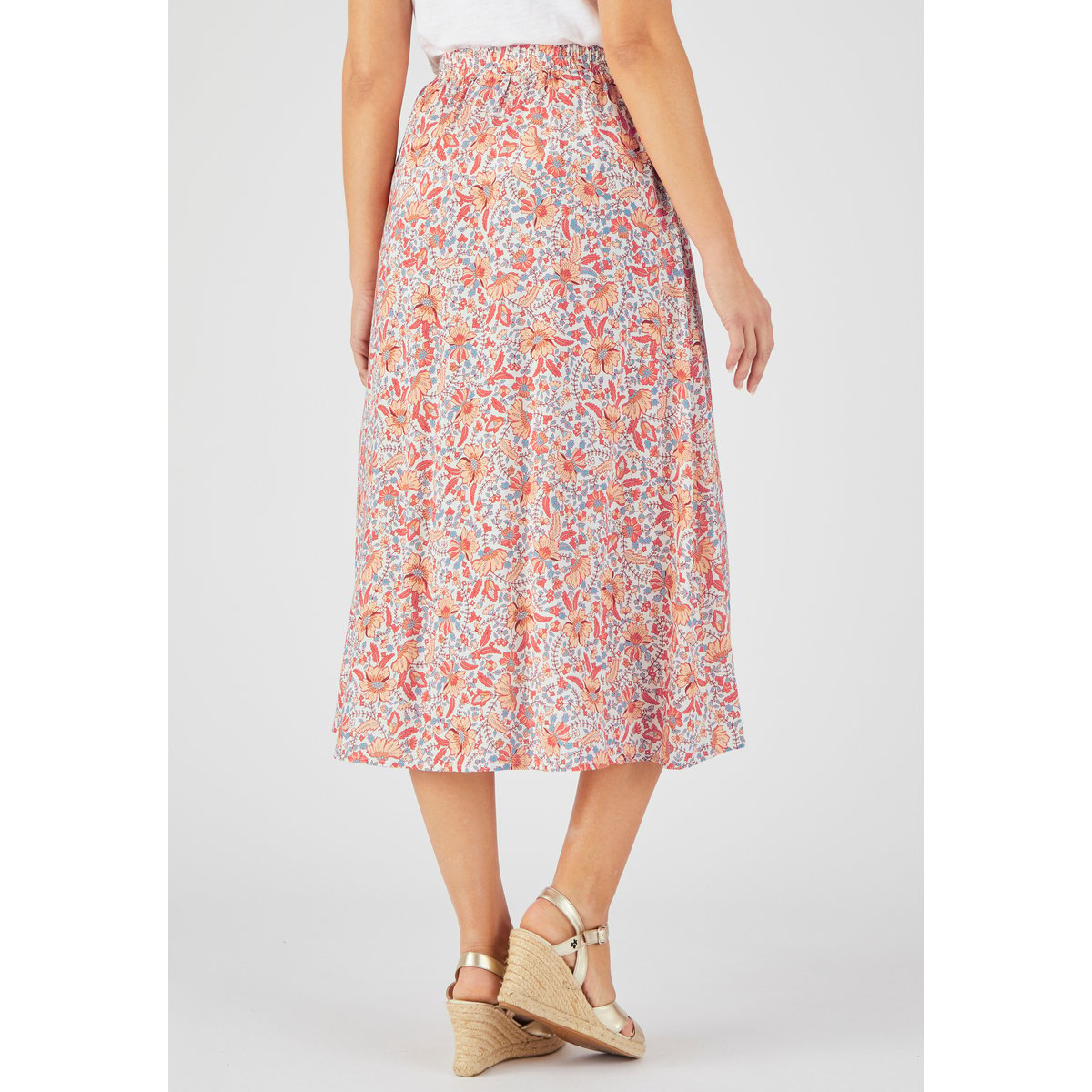 Jupe boutonnée pure viscose blanc ecru fleuri, DAMART