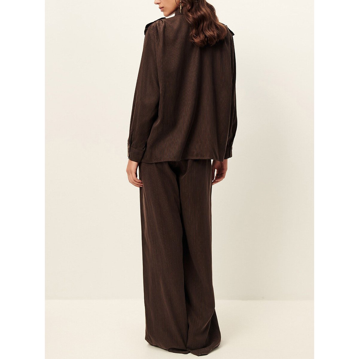 Rim Wide Leg Satin Trousers with Fine Stripes brown, SESSUN
