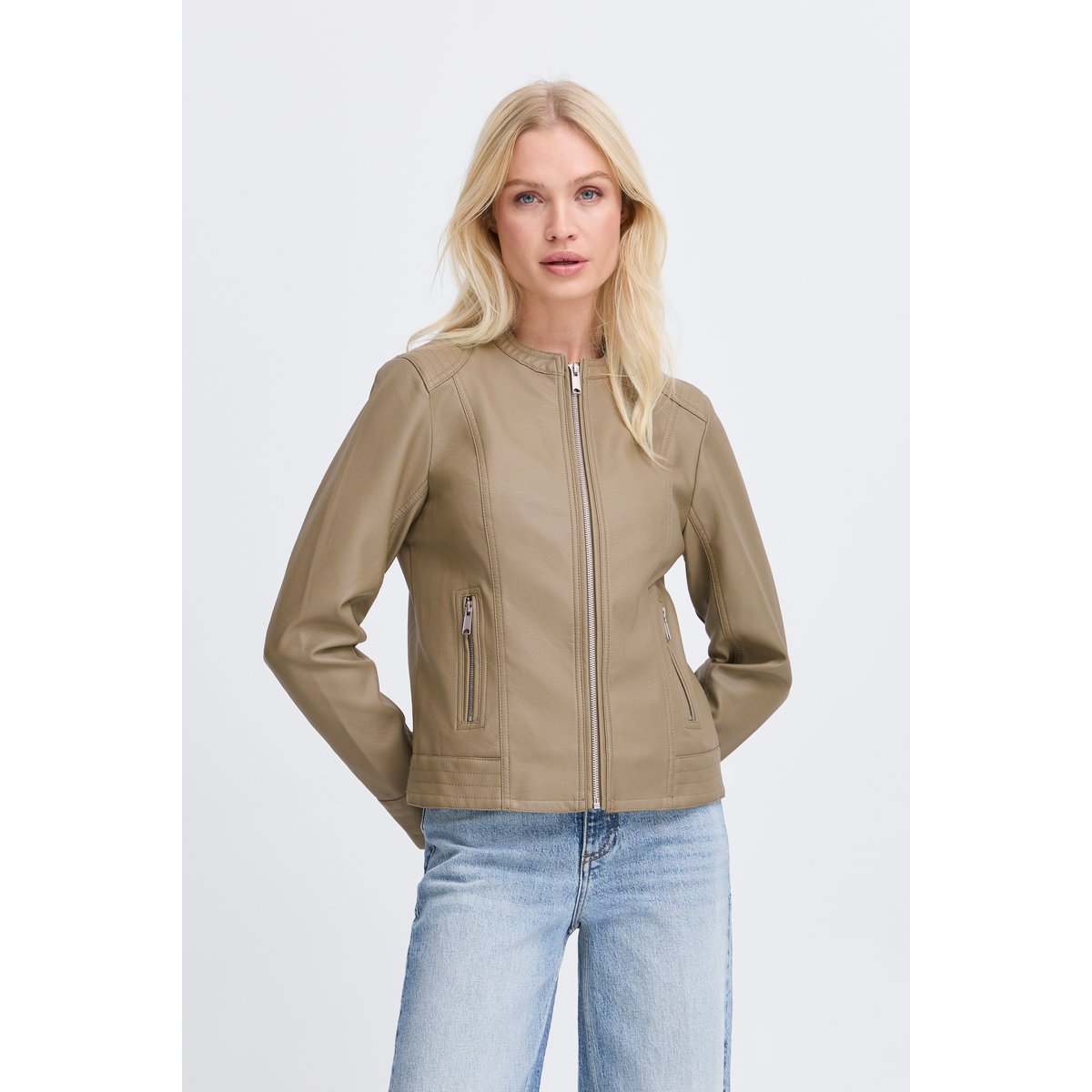 Blouson en imitation cuir, zippée, manches longues vert vetiver, B.YOUNG