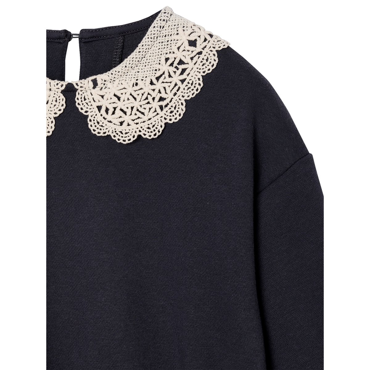 Robe molleton col en macramé gris ardoise, VERTBAUDET