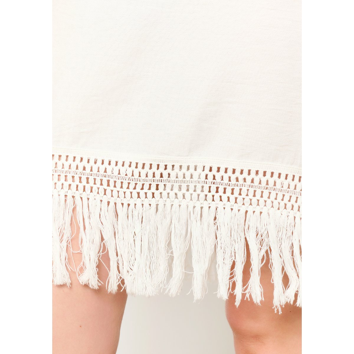 Robe caftan ample avec franges blanc casse, LOLALIZA