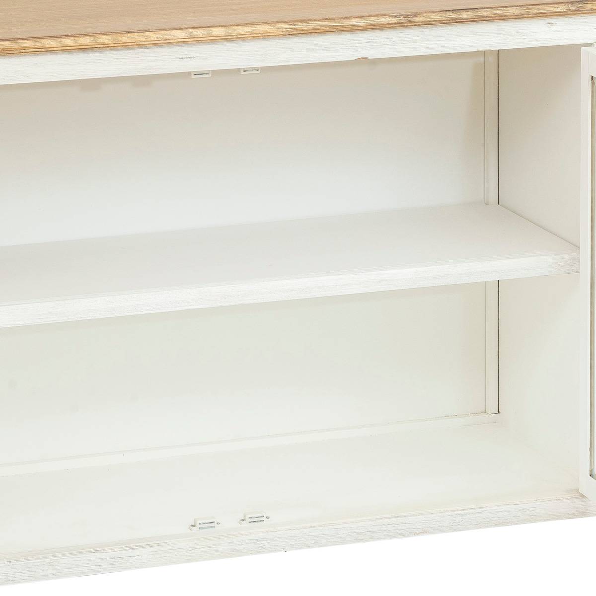 Buffet 3 portes vitrées en bois d'acacia cérusé OLBIA blanc, ATMOSPHERA