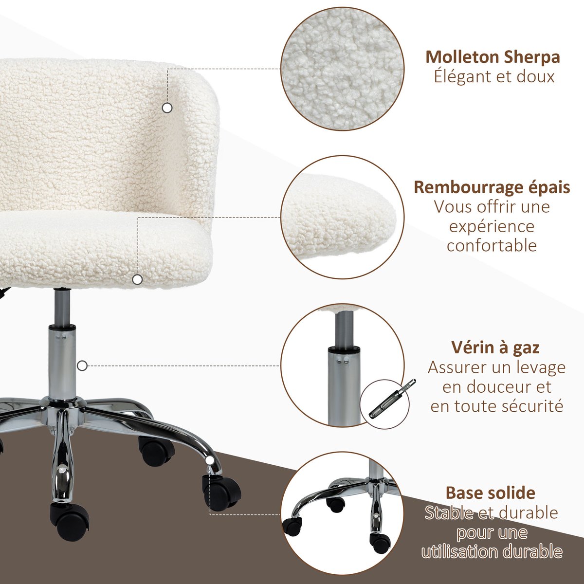 Chaise de bureau Polyester Blanc blanc, HOMCOM