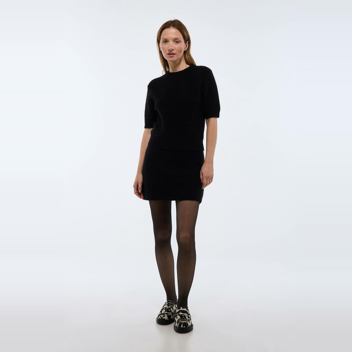 Pull manches courtes contenant de l'alpaca noir, MONOPRIX