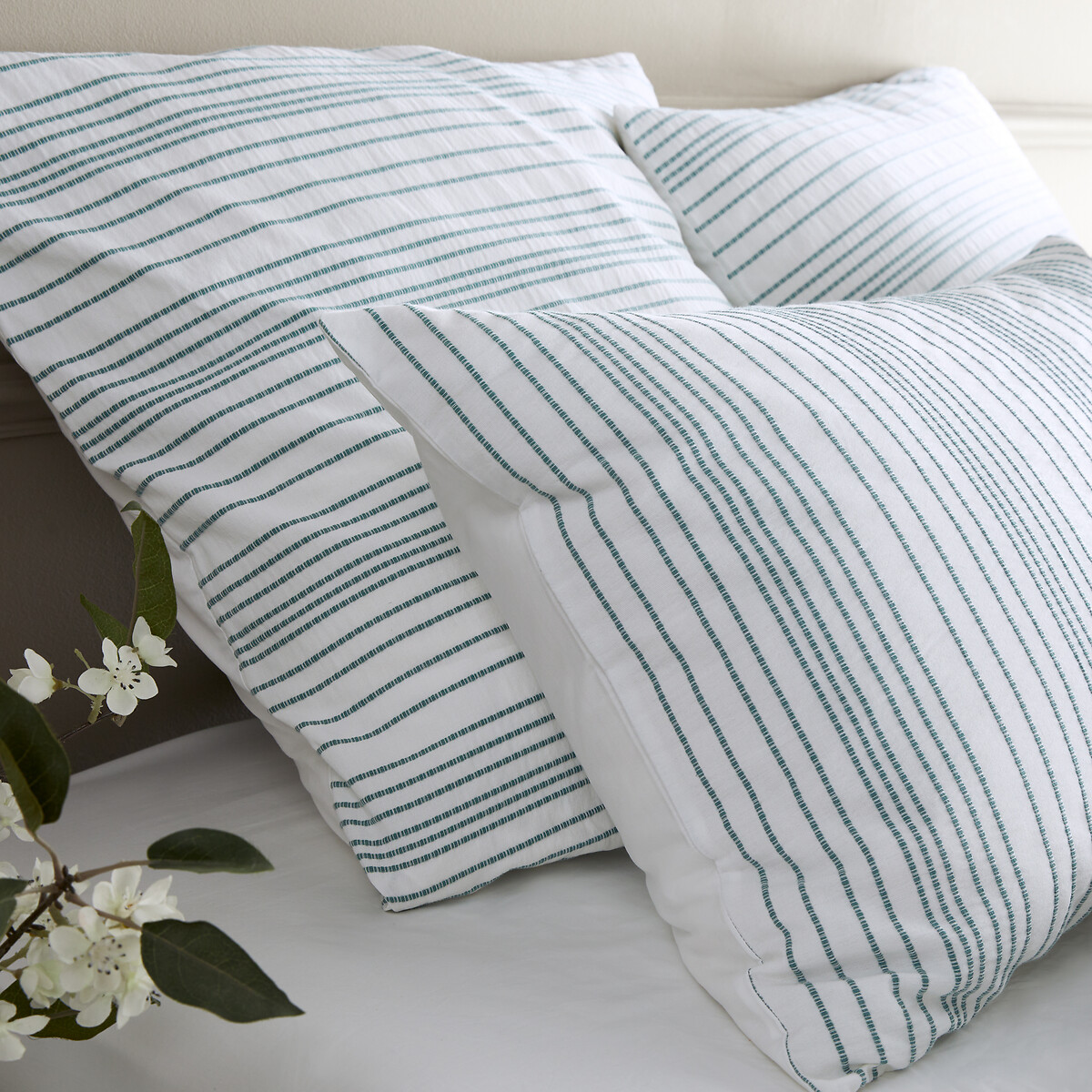 Roma Washed Cotton Percale Duvet Cover pale green/white, AM.PM