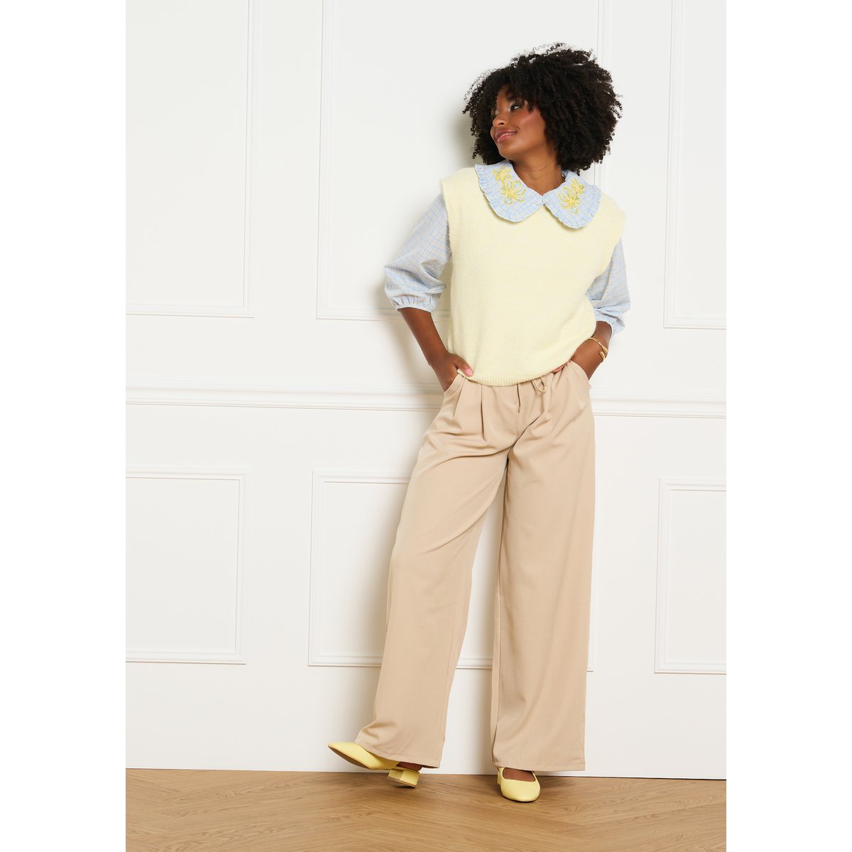Pull sans manches jaune pastel, LOLALIZA