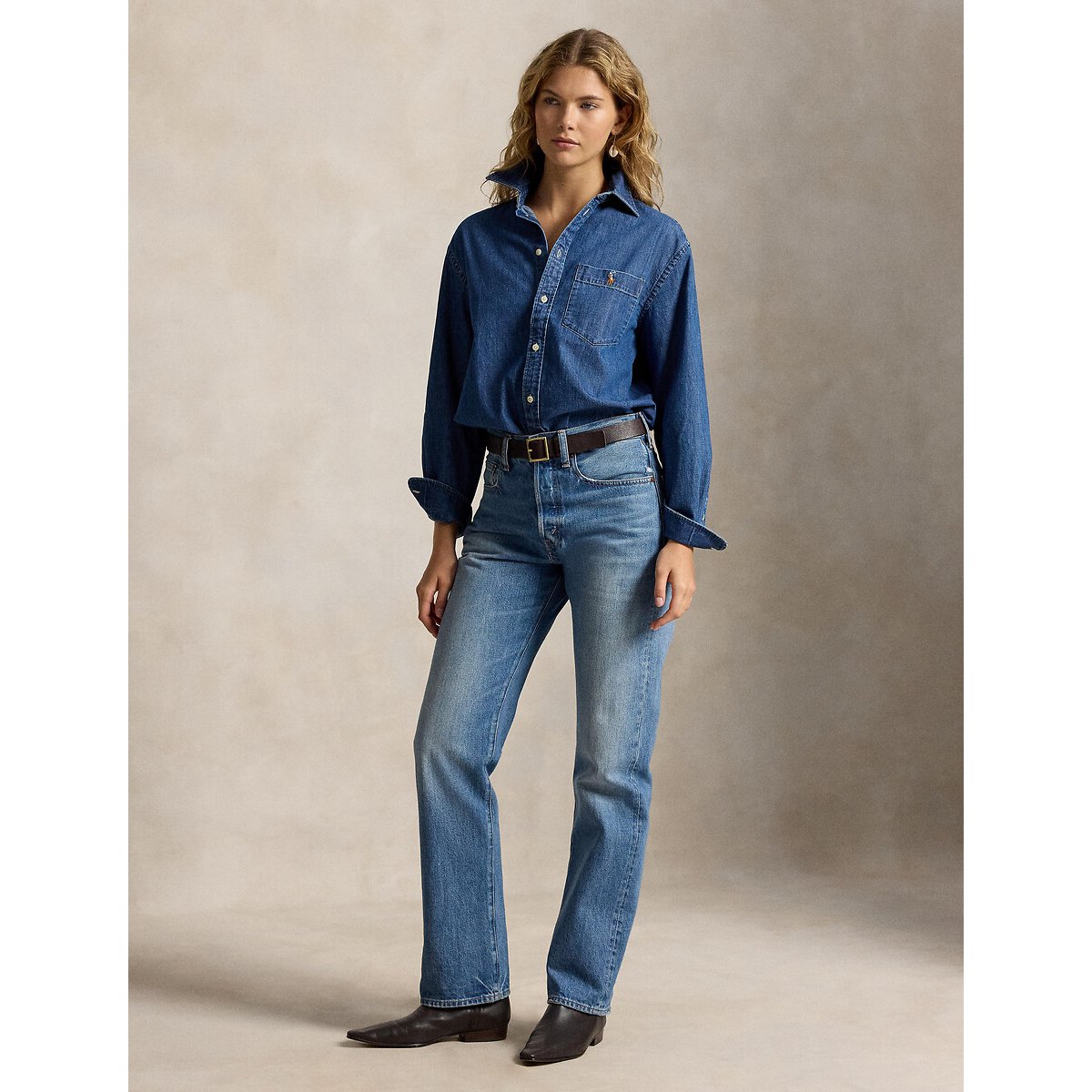 Chemise en denim ample à manches longues denim, POLO RALPH LAUREN