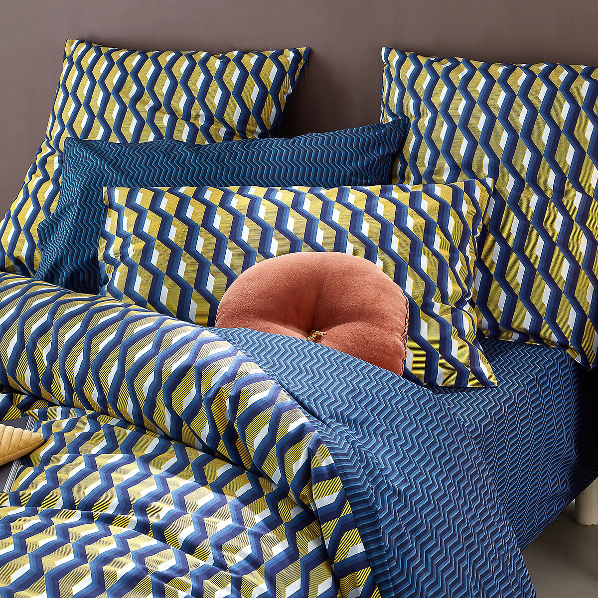 Federa per guanciale percalle di cotone, Milano fantasia blu, LA REDOUTE INTERIEURS