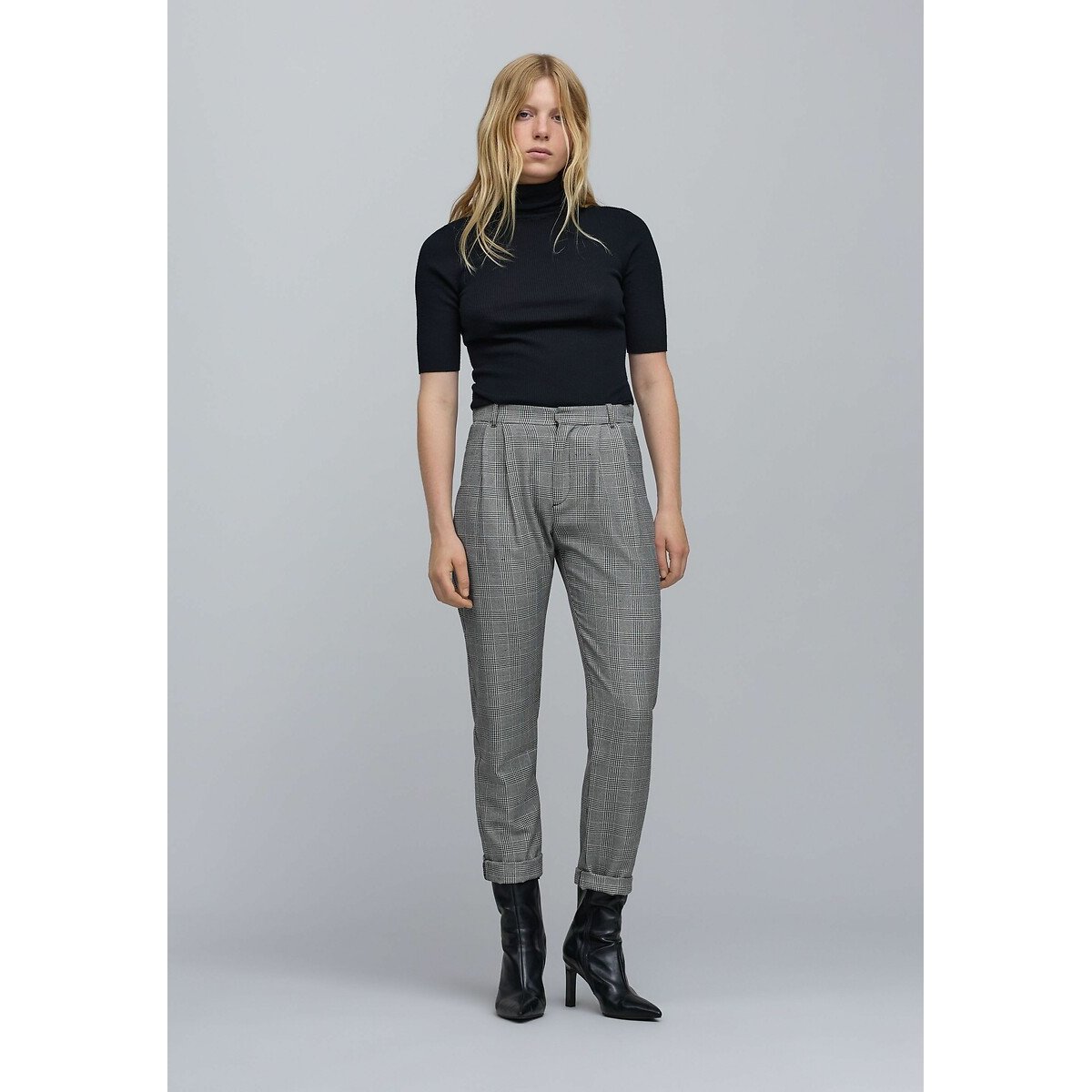 Pantalon cigarette Prince de Galles lin/noir, IKKS