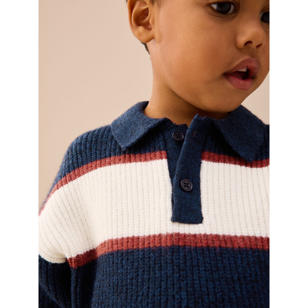 Polo de rugby rayé en maille bleu marine/bordeaux, NEXT