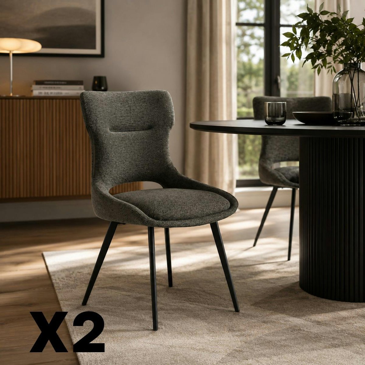 Chaise de salle à manger en tissu (lot de 2) LUGANO gris, PIER IMPORT