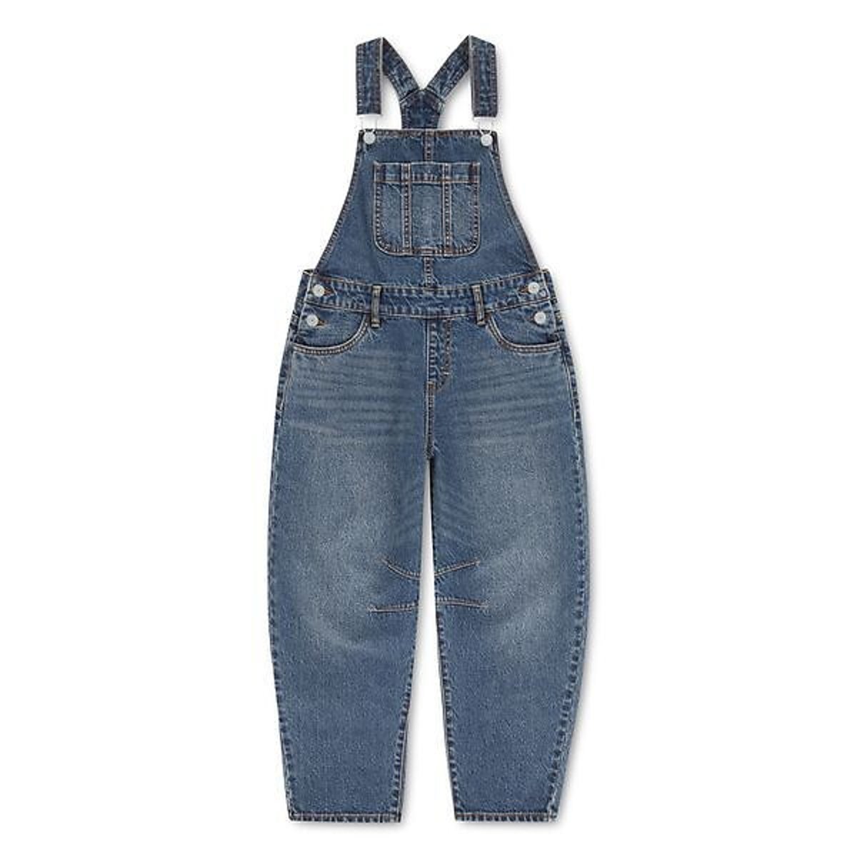 Salopette in denim, bretelle regolabili, gambe larghe blu denim, LEVI'S KIDS