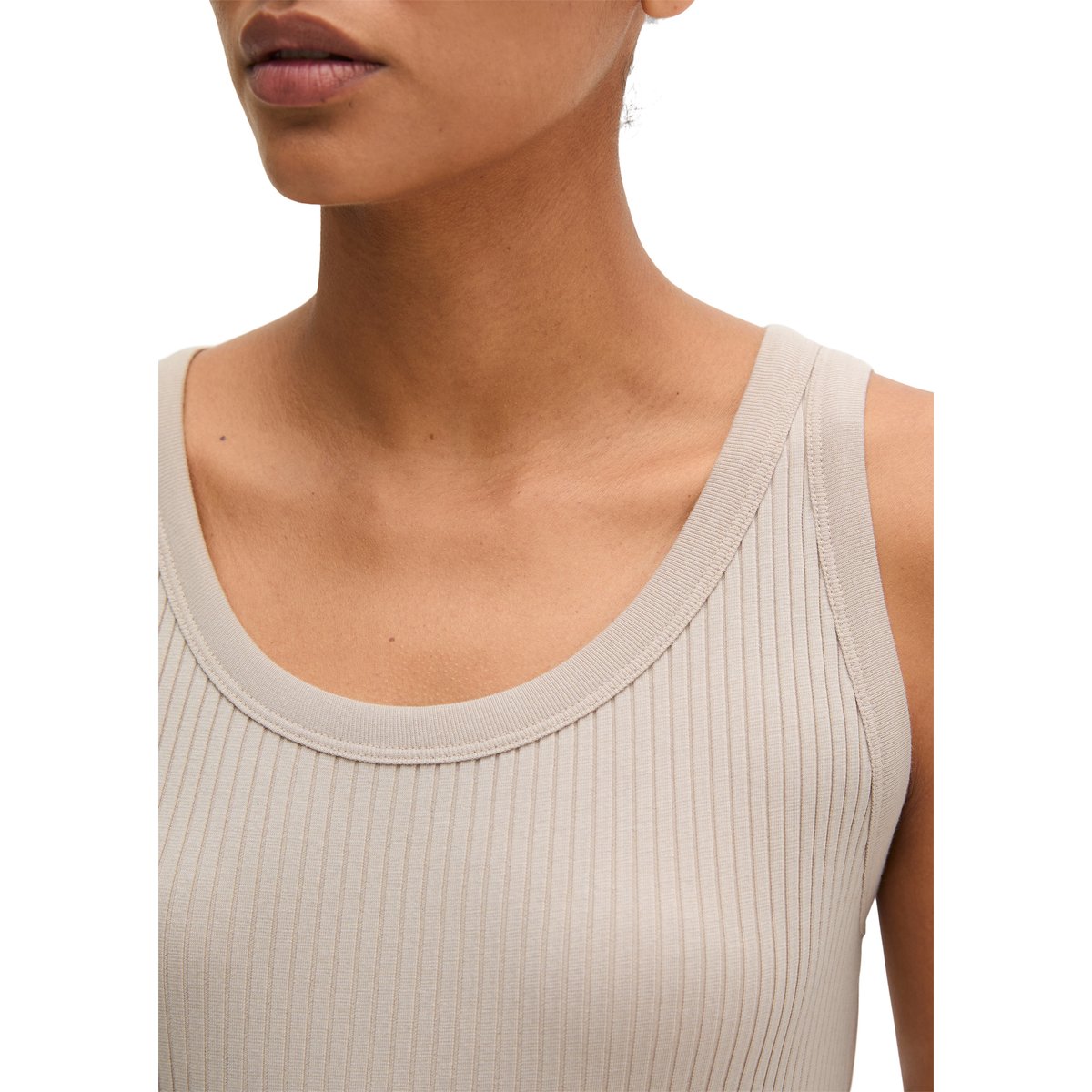 Débardeur côtelé slim en jersey stretch coton modal bio gris, MARC O'POLO