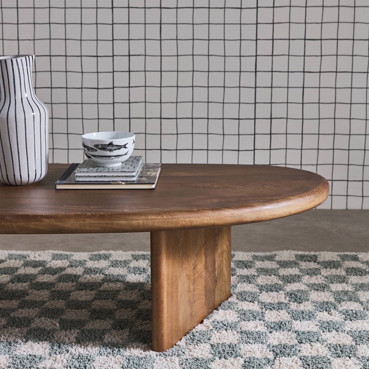 Table basse ovale bois de manguier SHIVA noyer, SWEEEK
