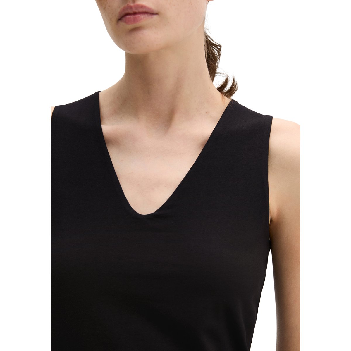 Haut à col en V, coupe ajustée en jersey stretch doux noir, MARC O'POLO