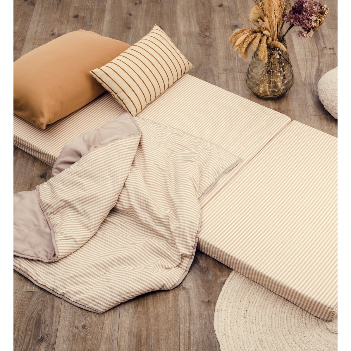 Matelas d'appoint pliant coton bio RAYÉ rayé ambre, KADOLIS