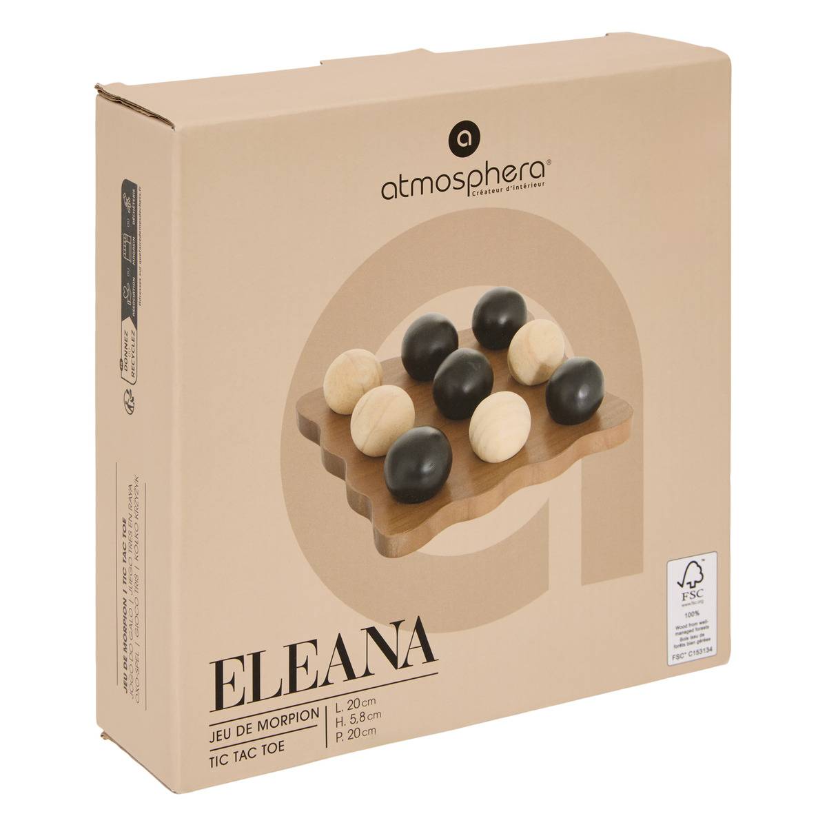 Jeu de morpion en pin ELEANA marron, ATMOSPHERA