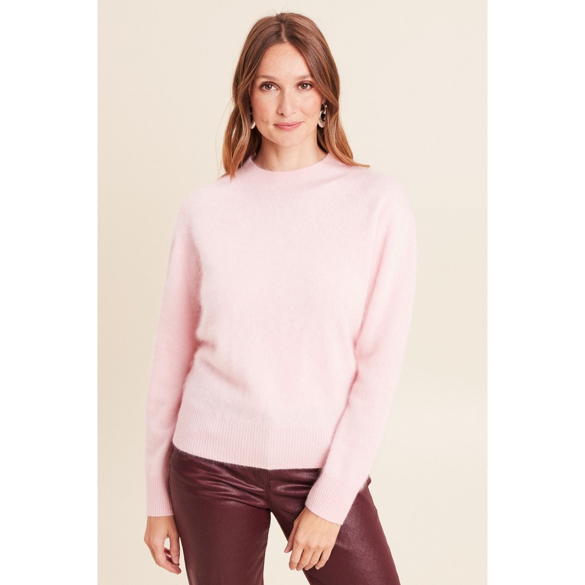 Pull cachemire col montant rose, BREAL