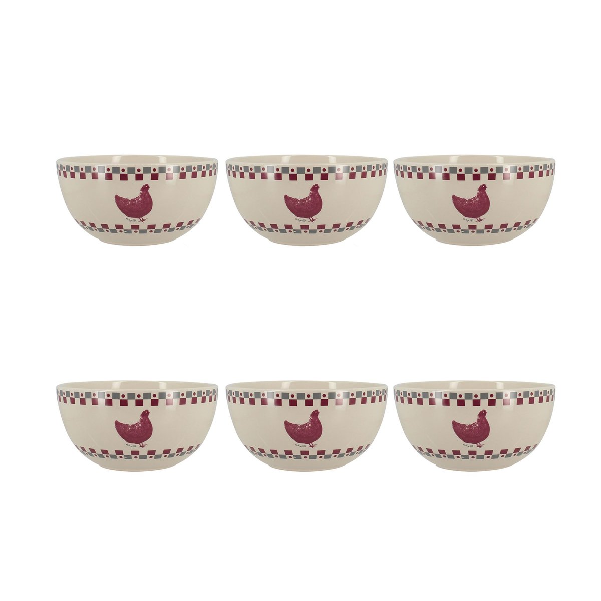 Lot de 6 bols en grès 55cl, GALLINA gris-rouge, NOVASTYL