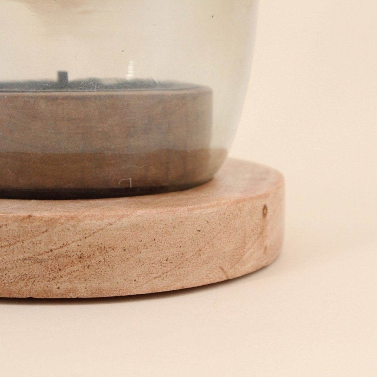 Photophore en verre et bois 19x15cm naturel, ORNAMI