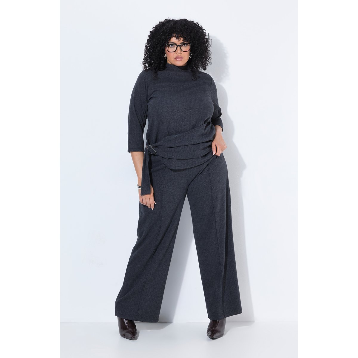 Pantalon Rose, motif à chevrons chiné anthracite, ULLA POPKEN