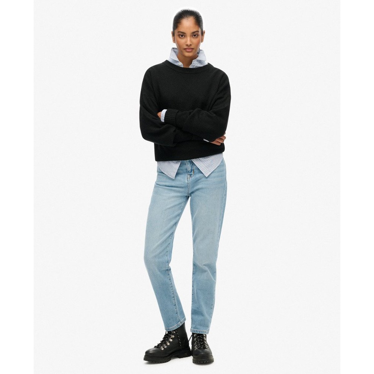 Pull col rond ample noir, SUPERDRY