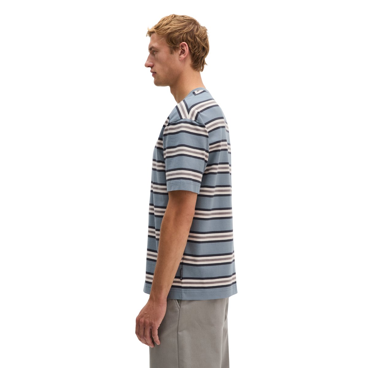 T-shirt regular en coton bio teint en fil bleu, MARC O'POLO