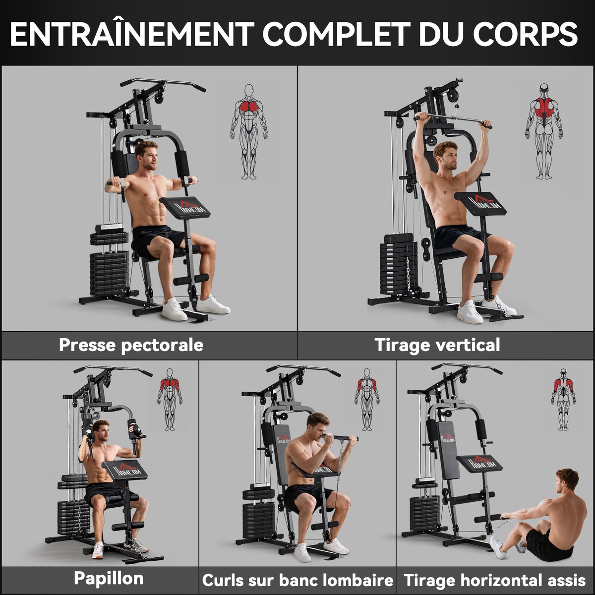 Station de musculation polyvalente Acier Noir noir, HOMCOM