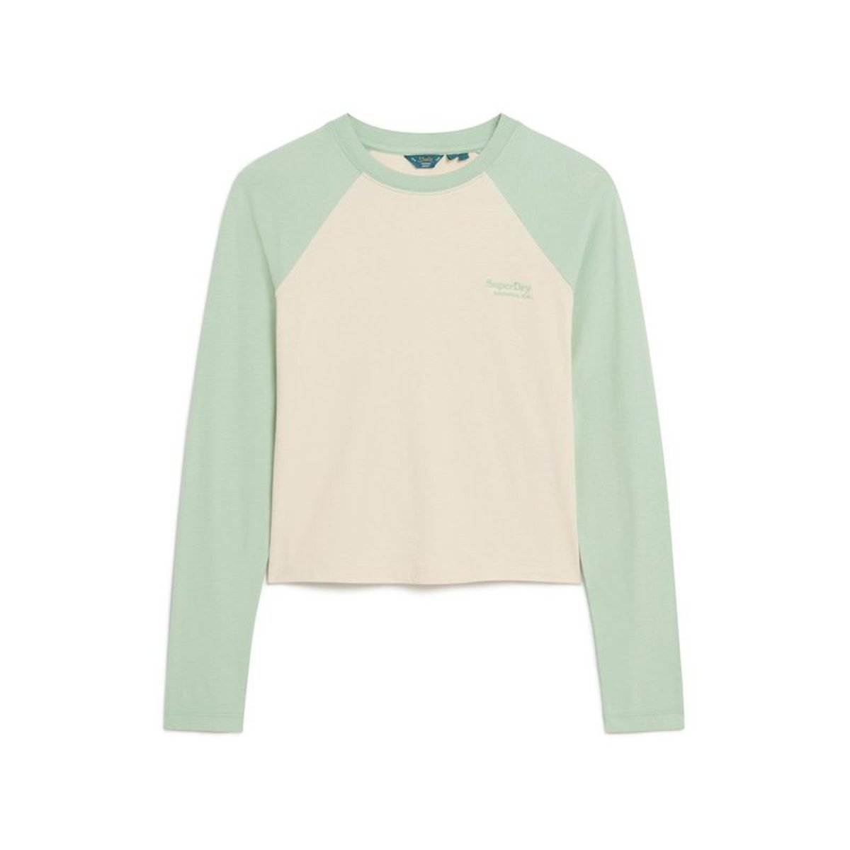 Haut de base-ball à manches longues et logo Essential crème de tapioca/vert lin, SUPERDRY