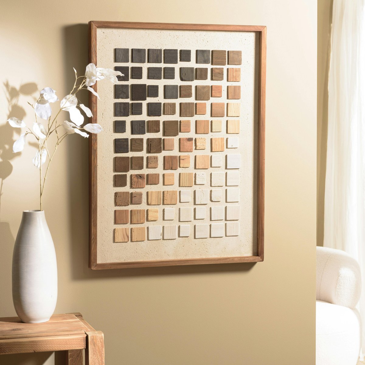 Décoration murale dégradé de mosaïque sur tissu 62 x 82 cm DENVER bois naturel, PIER IMPORT