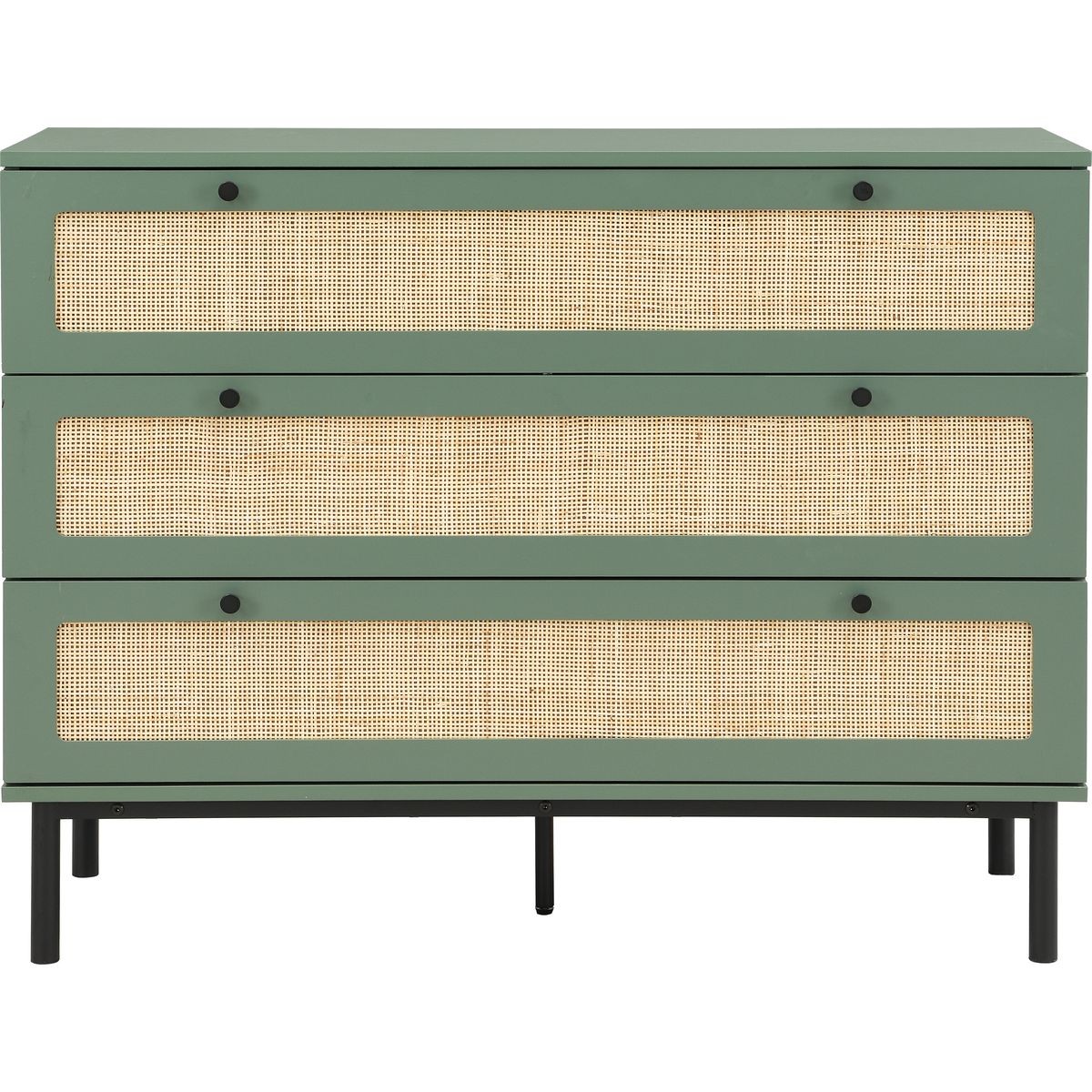Commode 3 tiroirs en cannage - LUMA vert, HOMIFAB
