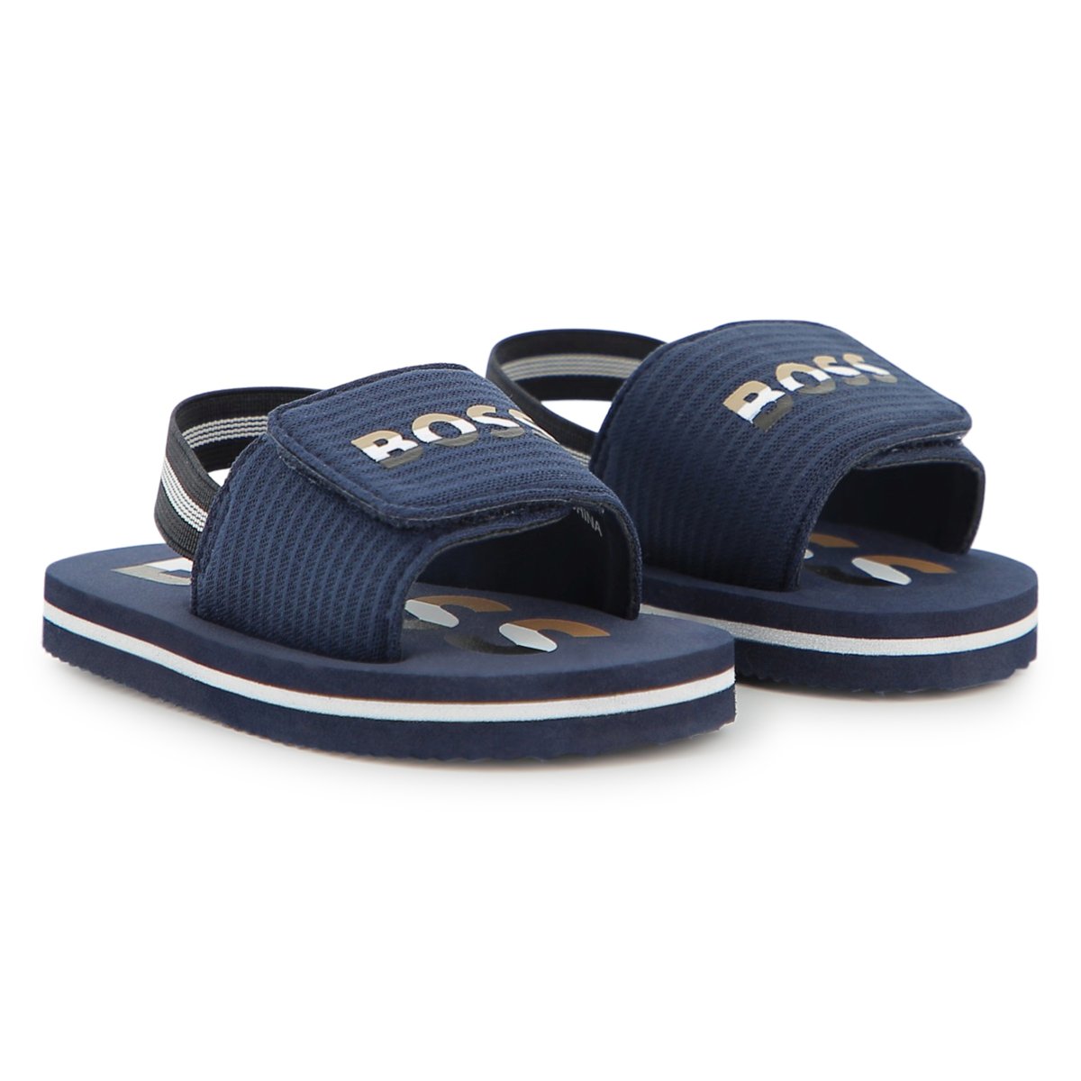 Claquettes à fermeture par bandes auto agrippantes bleu cargo, BOSS KIDSWEAR