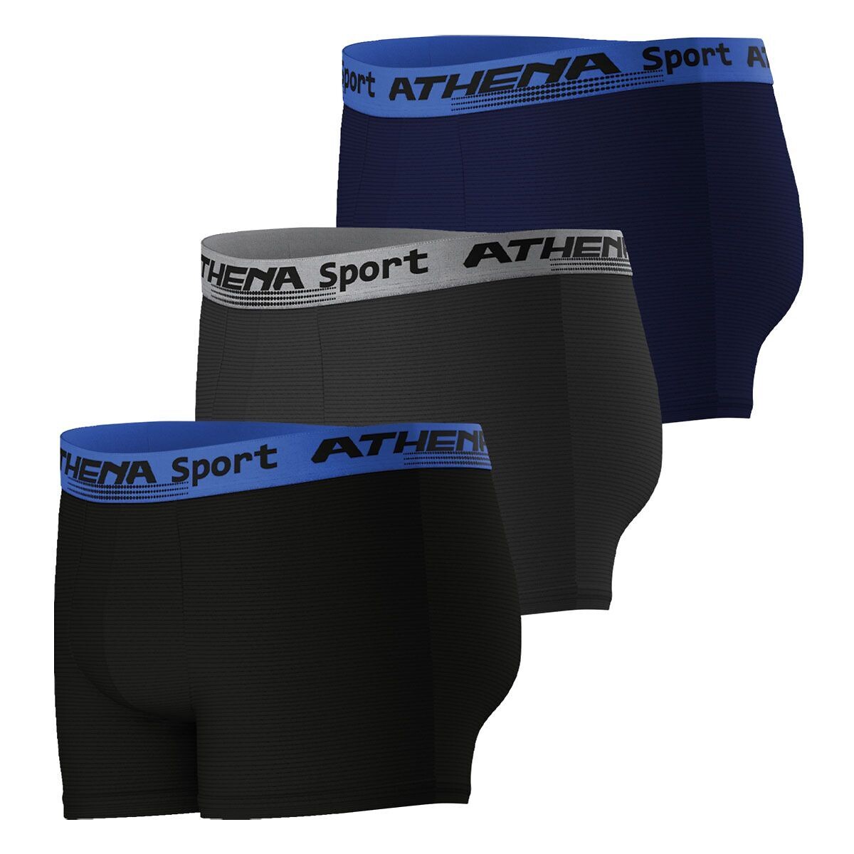 3er-Set Boxershorts mit Mesh, daily sport schwarz + grau + blau, ATHENA