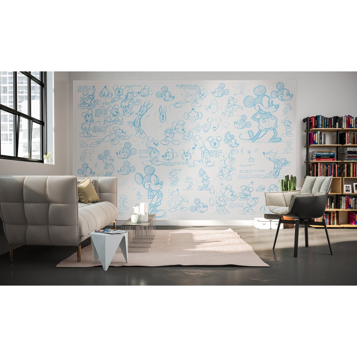 Papier peint Komar - Mickey Sketches - 400 x 250 cm bleu, HEXOA