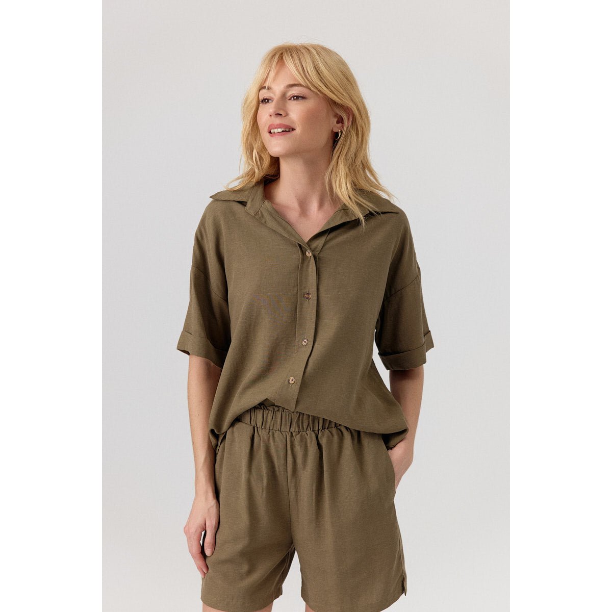 Chemise oversize à manches courtes Addison khaki, ARTLOVE