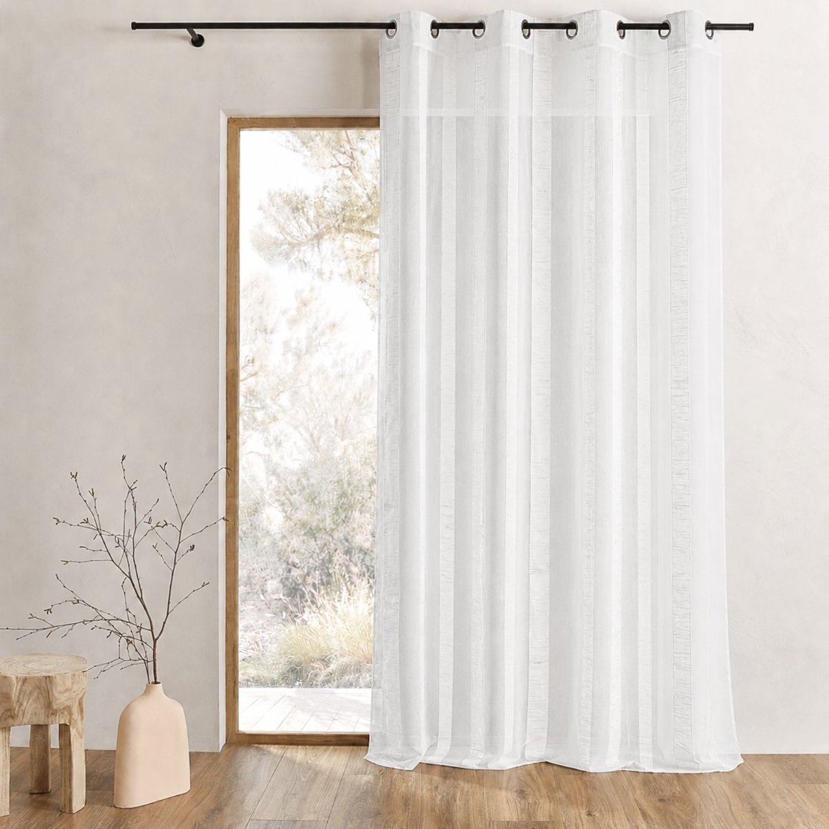 Voilage organza à rayures verticales gris clair, HOME MAISON