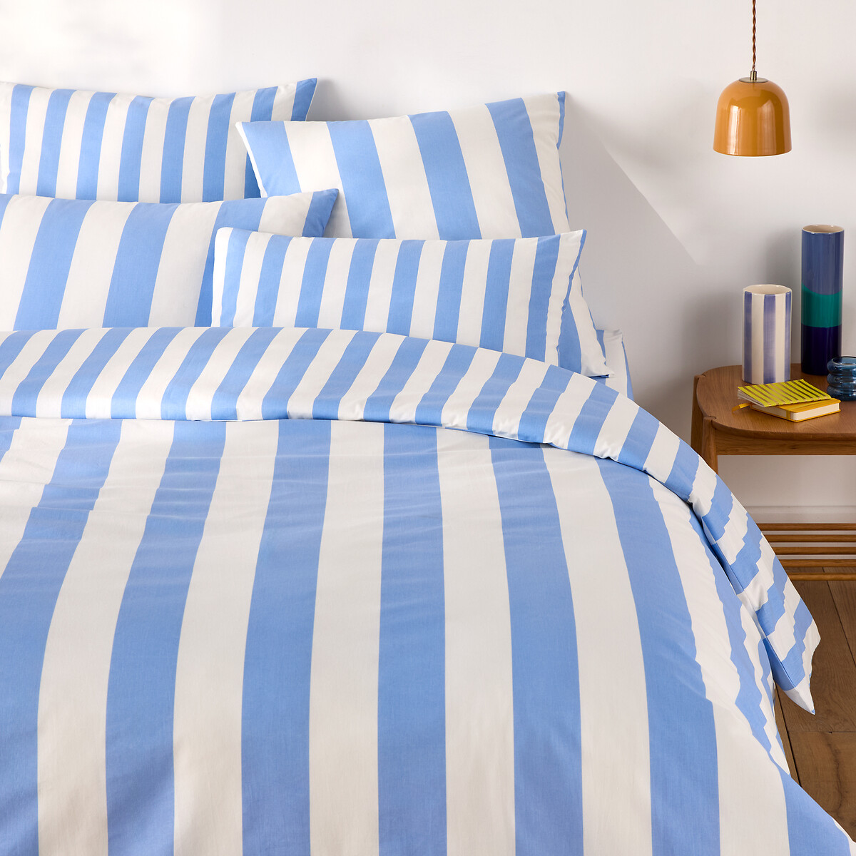 Housse de couette en coton, HENDAYE BLEU rayé bleu, LA REDOUTE INTERIEURS