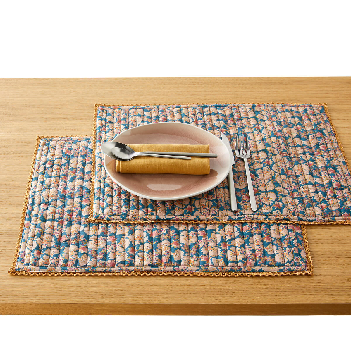 Lote de 2 individuais, em voile de algodão, Jadav azul/rosa, LA REDOUTE INTERIEURS